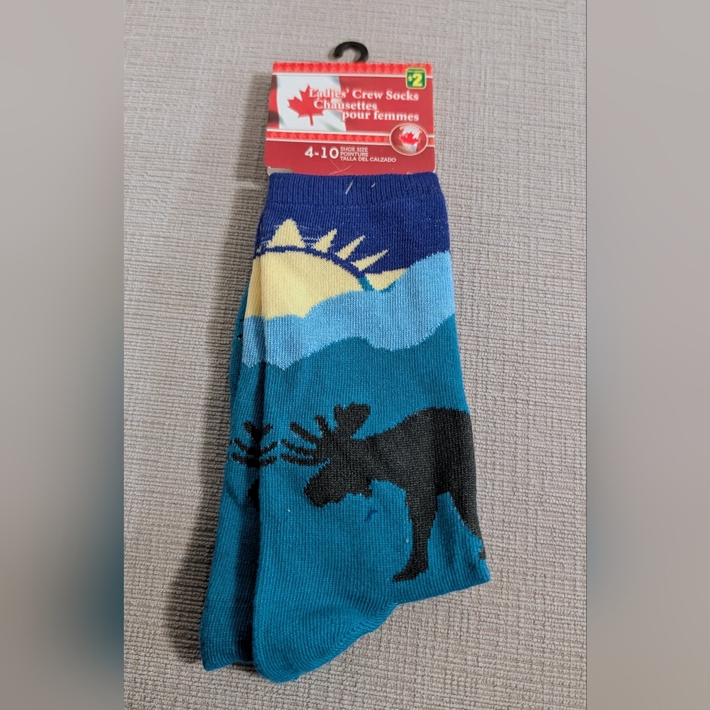 Moose Design Blue Socks